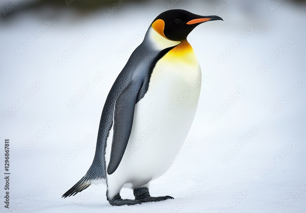 Fototapeta premium Majestic Emperor Penguin Standing Gracefully on Snow-Covered Surface in Arctic Landscape Captured with Stunning Clarity and Detail
