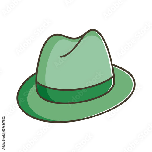 Green Fedora Hat Icon Illustration, A simple and vibrant green fedora hat illustration, perfect for fashion, style, and accessory-themed designs.
