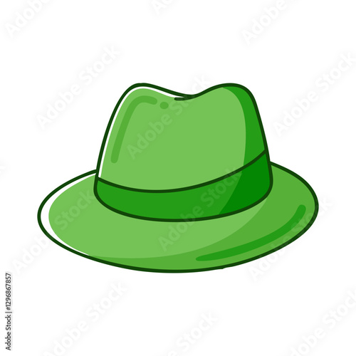 Green Fedora Hat Icon Illustration, A simple and vibrant green fedora hat illustration, perfect for fashion, style, and accessory-themed designs.
