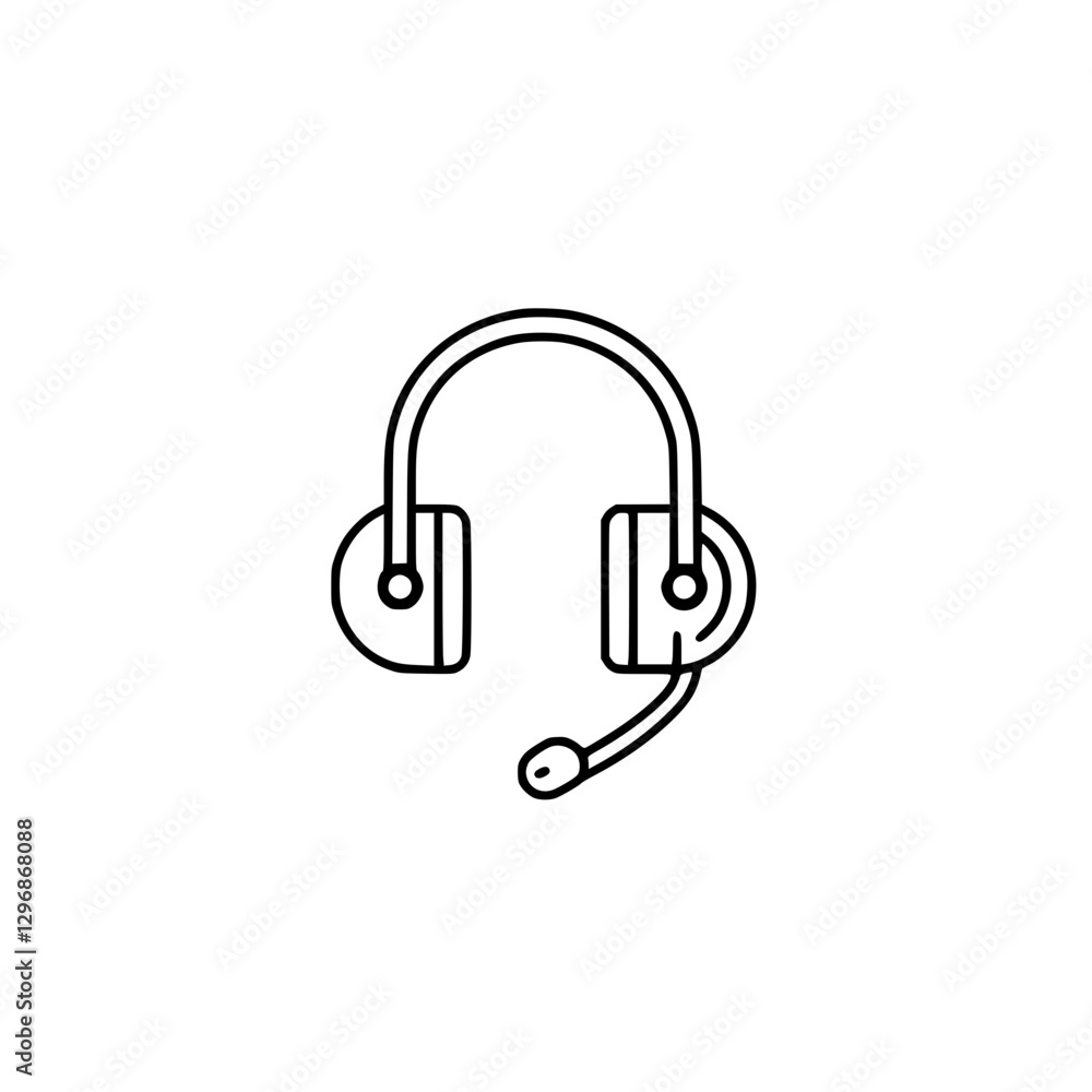Minimalist Line Art Headset with Microphone for Communication and Customer Support Minimalist Line Art Headset with Microphone for Communication and Customer Support
