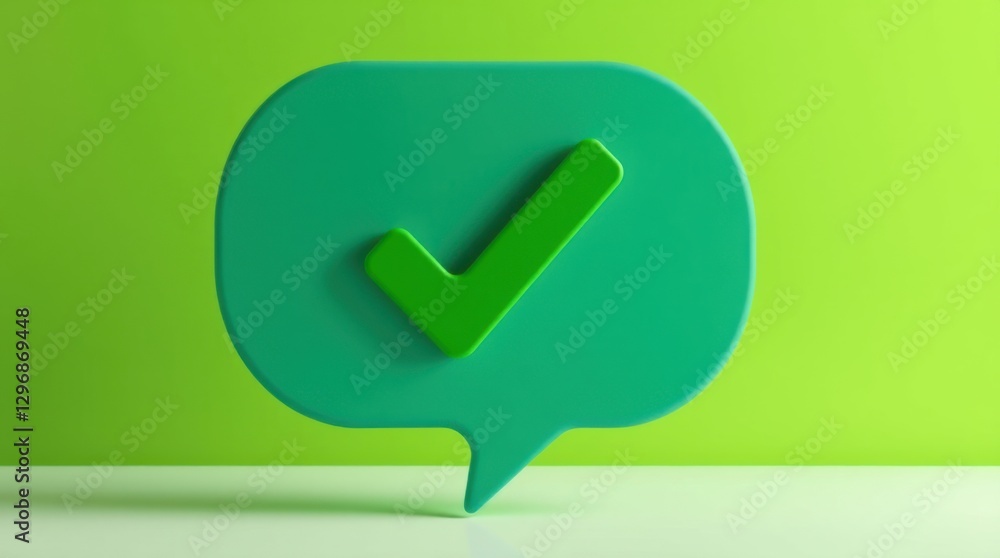 Check mark in speech bubble signifies approval or completion in a bright, modern design. Correct concept. Check mark in speech bubble signifies approval or completion in a bright, modern design. Correct concept.