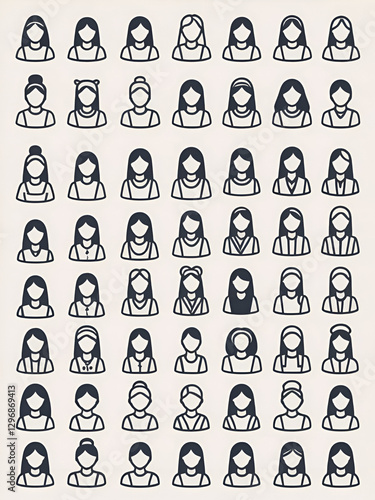 Female line vector icons and signs. Woman, Girl, Ladies, Femme, Matriarch, Womankind, Womanhood, Female outline vector illustration set
