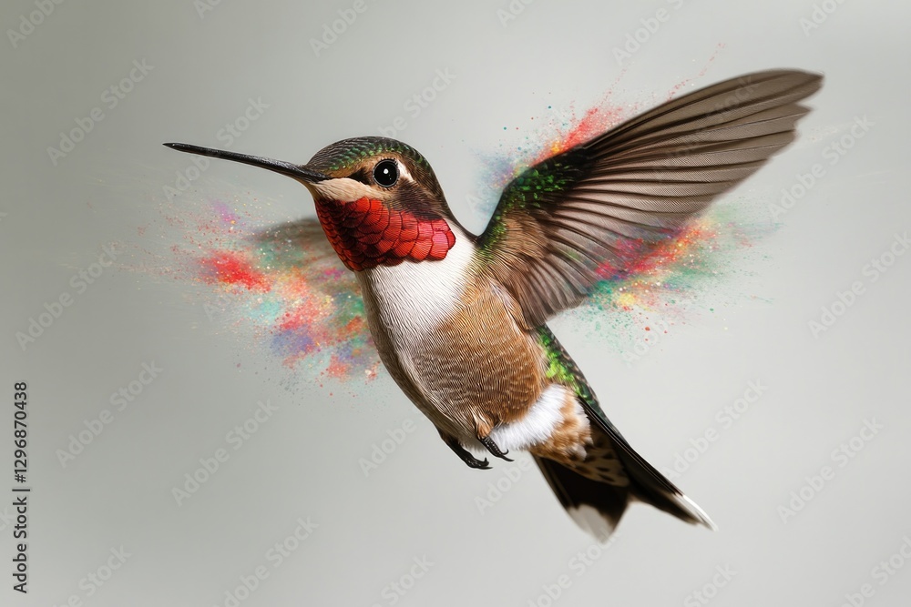 Obraz premium Colorful hummingbird in mid-flight, showcasing vibrant feathers