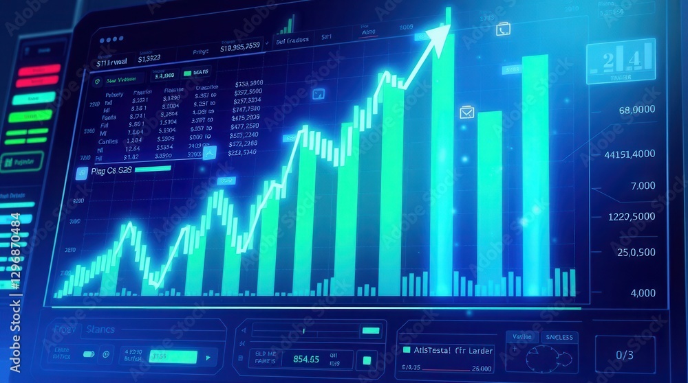 Financial growth visualization with a rising chart, symbolizing progress and positive market trends. Financial growth visualization with a rising chart, symbolizing progress and positive market trends.