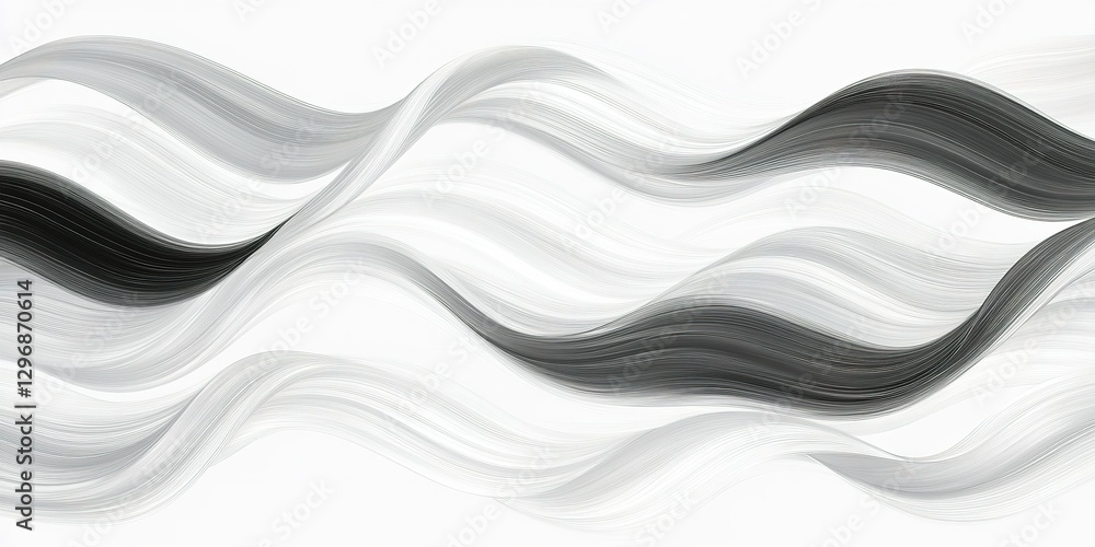 Abstract waves of black and white paint create a dynamic visual rhythm on a textured surface Abstract waves of black and white paint create a dynamic visual rhythm on a textured surface