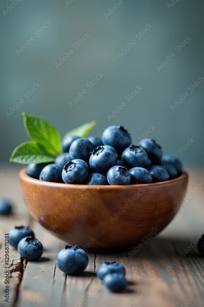 A wooden bowl overflowing with freshly picked blueberries, accompanied by a few scattered berries and vibrant green leaves, rests on a rustic wooden surface. A wooden bowl overflowing with freshly picked blueberries, accompanied by a few scattered berries and vibrant green leaves, rests on a rustic wooden surface.