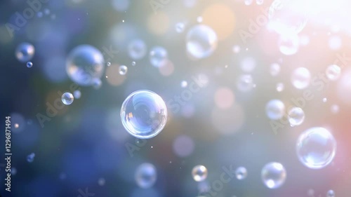 Shimmering soap bubbles in sunlight with soft bokeh