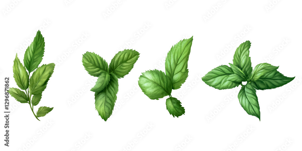 Mint leaves isolated on a transparent background, cutout in a PNG file. Mint leaves isolated on a transparent background, cutout in a PNG file.
