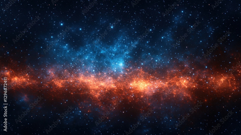Fototapeta premium A vibrant cosmic scene featuring a stunning blend of blue and orange hues against a dark starry background, representing the beauty of the universe.