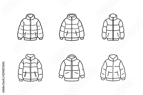 puffer jacket sketch line art vector illustration