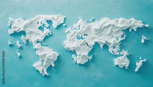 A visually appealing white map of the world set against a blue background