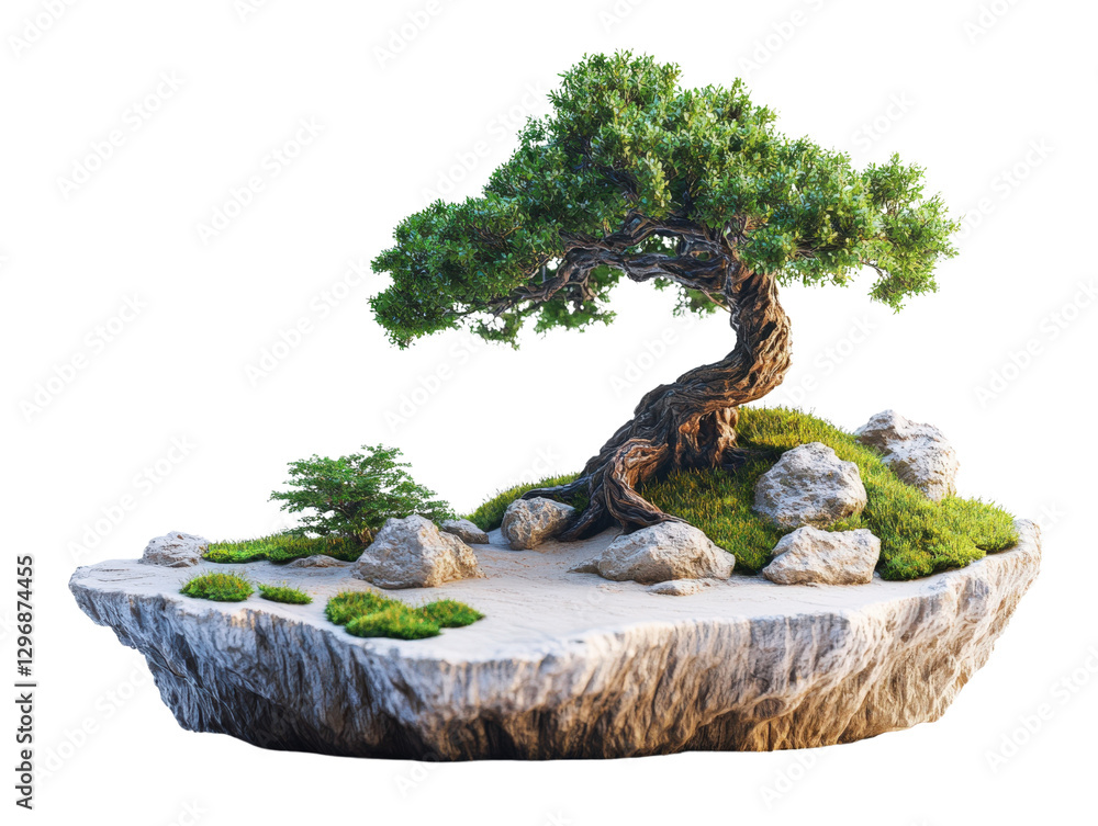 A beautiful bonsai tree on a rocky platform, showcasing nature's elegance and tranquility. A beautiful bonsai tree on a rocky platform, showcasing nature's elegance and tranquility.