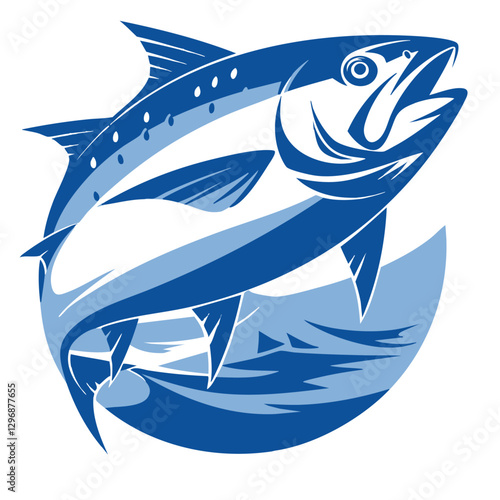 Obraz na płótnie Vector illustration of a leaping fish with water splash, designed in a bold, stylized graphic style with blue tones. Generative by Ai w salonie