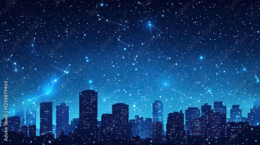 Fototapeta premium Night city skyline with constellations