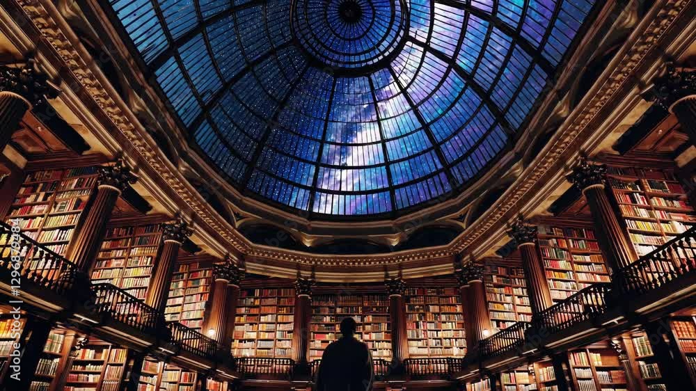 Grand Library with Stained Glass Dome and Endless Bookshelves Grand Library with Stained Glass Dome and Endless Bookshelves