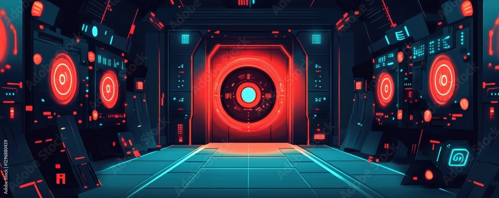 Fototapeta premium Futuristic data center showcasing advanced security systems in fintech, representing innovation and protection