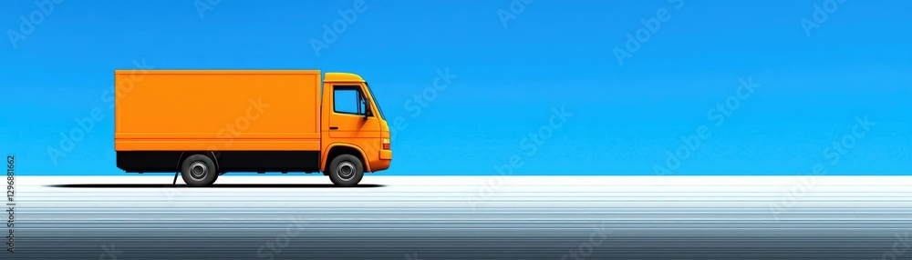 Orange Delivery Truck on a Blue Background Orange Delivery Truck on a Blue Background