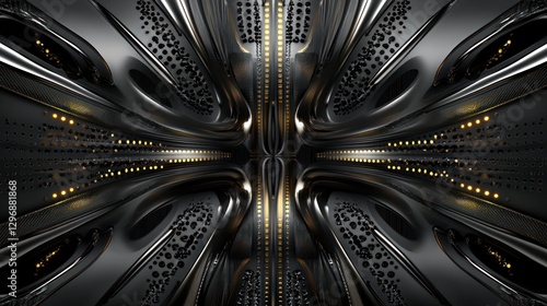 Fototapeta Naklejka Na Ścianę i Meble -  Abstract metallic gold and black tunnel background