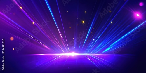 Abstract futuristic glowing blue neon light lines with speed motion moving on dark blue background.