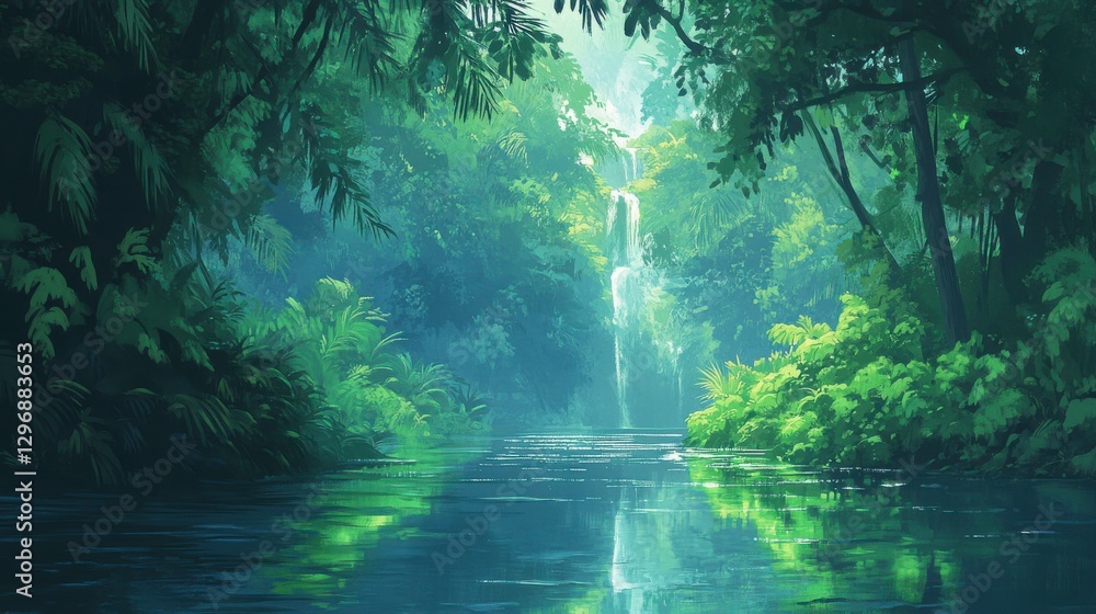 Fototapeta premium Serene Mountain Streams Amidst Lush Greenery