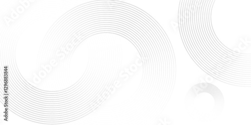 White abstract minimalist background with circle lines and dot pattern.