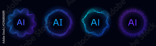 A minimalistic blue circular icon with radial waveforms, symbolizing AI voice recognition, digital networks, and futuristic technology, perfect for modern systems and business.