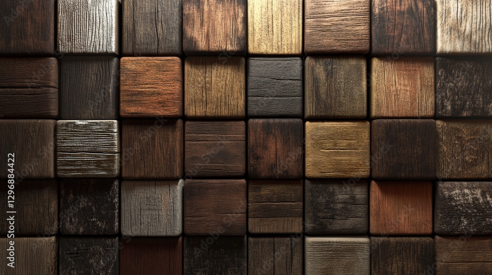 Rustic Cubes: A visually engaging array of intricately arranged wooden cubes, each displaying unique grain patterns and textures, creating a captivating mosaic of rustic charm. Rustic Cubes: A visually engaging array of intricately arranged wooden cubes, each displaying unique grain patterns and textures, creating a captivating mosaic of rustic charm.