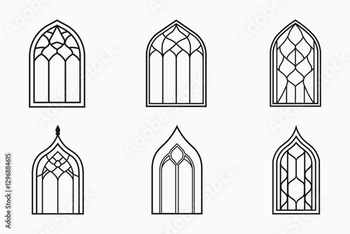 Islamic window outline icon bundle set in isolated flat line art vector illustration for eid celebration
