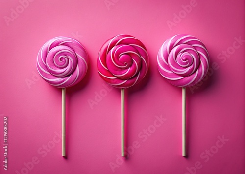 Wallpaper Mural Three Pink Lollipops in a Row on Pink Background - Sweet Monochromatic Candy Photo Torontodigital.ca