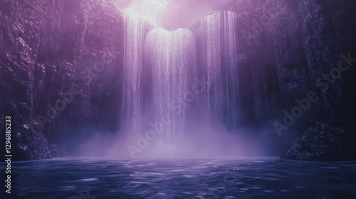 A serene waterfall cascades into a tranquil pool of water