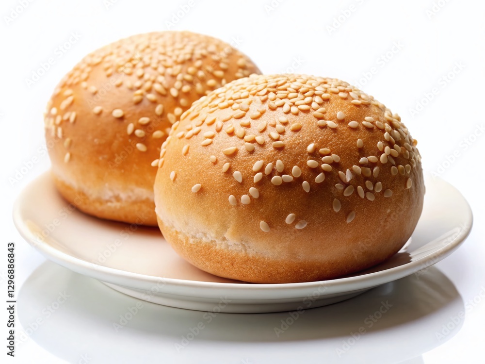 Tilt-Shift Photo of Two Sesame Seed Buns on Plate - Isolated Food Photography Tilt-Shift Photo of Two Sesame Seed Buns on Plate - Isolated Food Photography