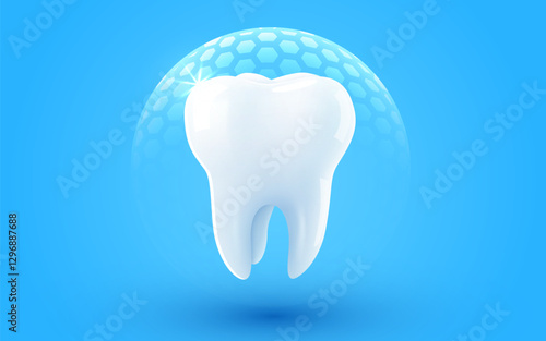 Tooth isolated on blue background. Dentistry concept.