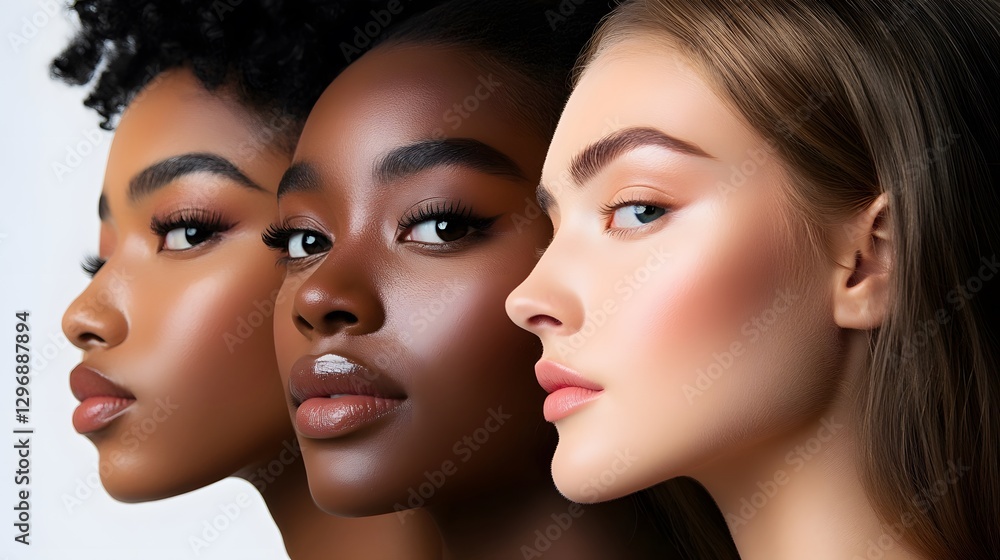 Stunning Closeup of Three Diverse Women with Perfect Makeup and Skin Stunning Closeup of Three Diverse Women with Perfect Makeup and Skin