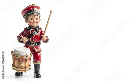 Traditional Christmas Drummer Boy Toy with Drum Isolated On White background.