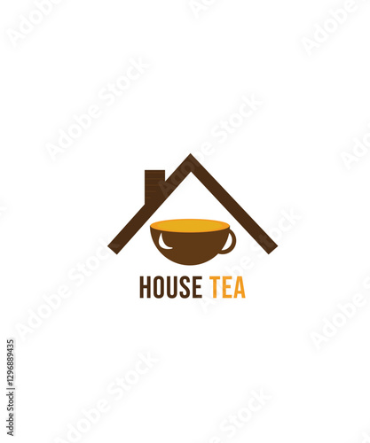 house tea logo design, , Home line design and a cup of tea, Tea shop logo design