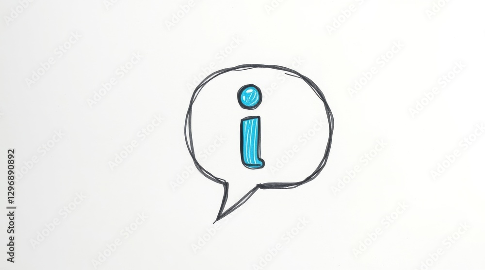 Hand drawn speech bubble containing an information icon, symbolizing help, questions and communication Hand drawn speech bubble containing an information icon, symbolizing help, questions and communication