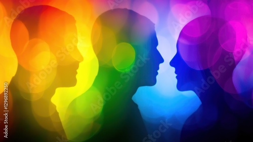 Rainbow LGBTQ+ silhouettes, profiles, close