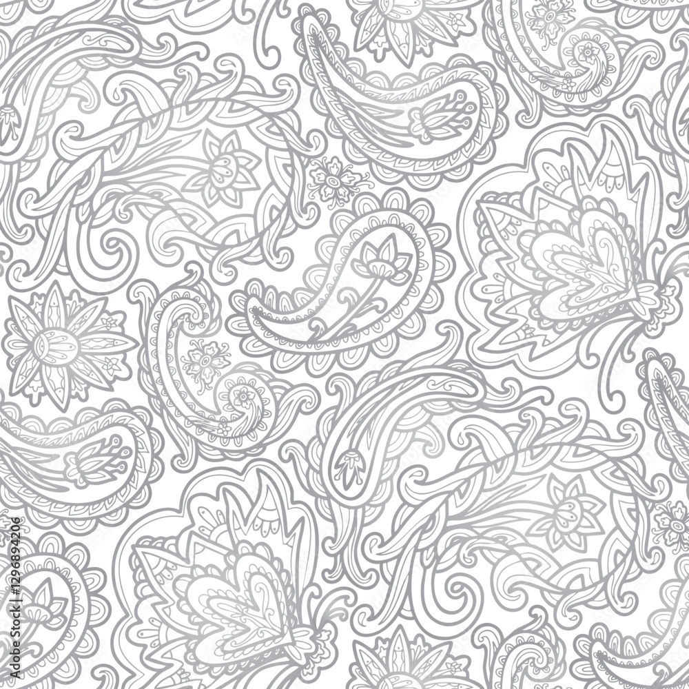 Fototapeta premium Grey swirl ornaments, hand drawn paisley floral pattern. Seamless floral pattern-654.