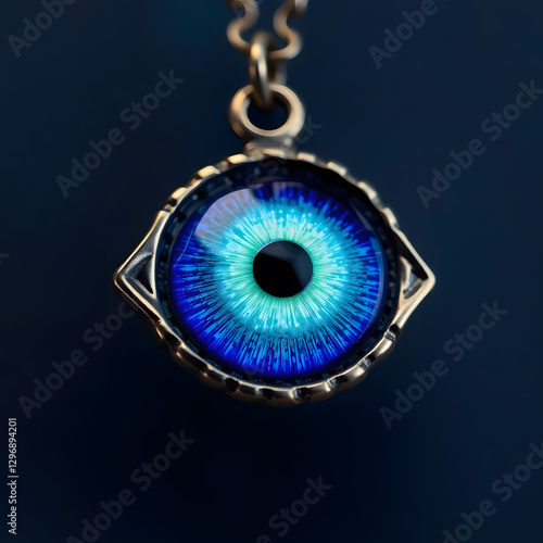 Close-up gold nazar amulet evil eye protection, mysticism, sight	
