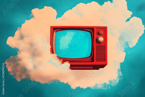 Wallpaper Mural Exclusive art banner collage of retro television 3d film broadcast bubble communication news icon channel news program cloud Torontodigital.ca