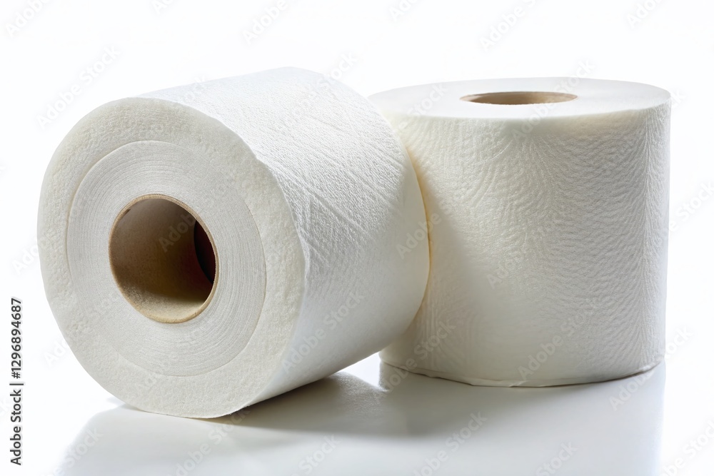 Two Rolls of White Toilet Paper Isolated on White Background - Stock Photo Two Rolls of White Toilet Paper Isolated on White Background - Stock Photo