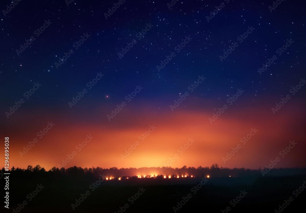 Fototapeta premium A group sits around a campfire under a starry sky