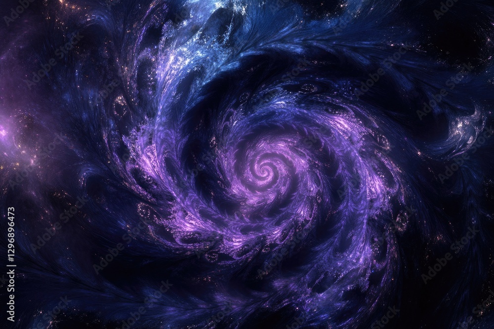 Naklejka premium A mesmerizing cosmic swirl of purple and blue nebulae in deep space with glittering stars and a central spiral galaxy