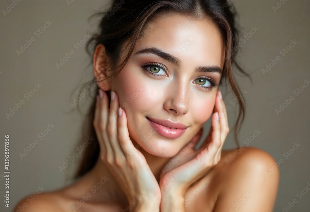 Soft and Glowing: Woman Gently Touching Her Face Soft and Glowing: Woman Gently Touching Her Face