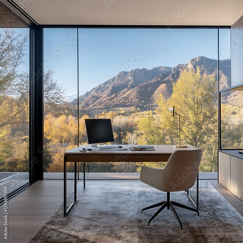 Inspiring home office design mountain view modern architecture serene environment interior perspective