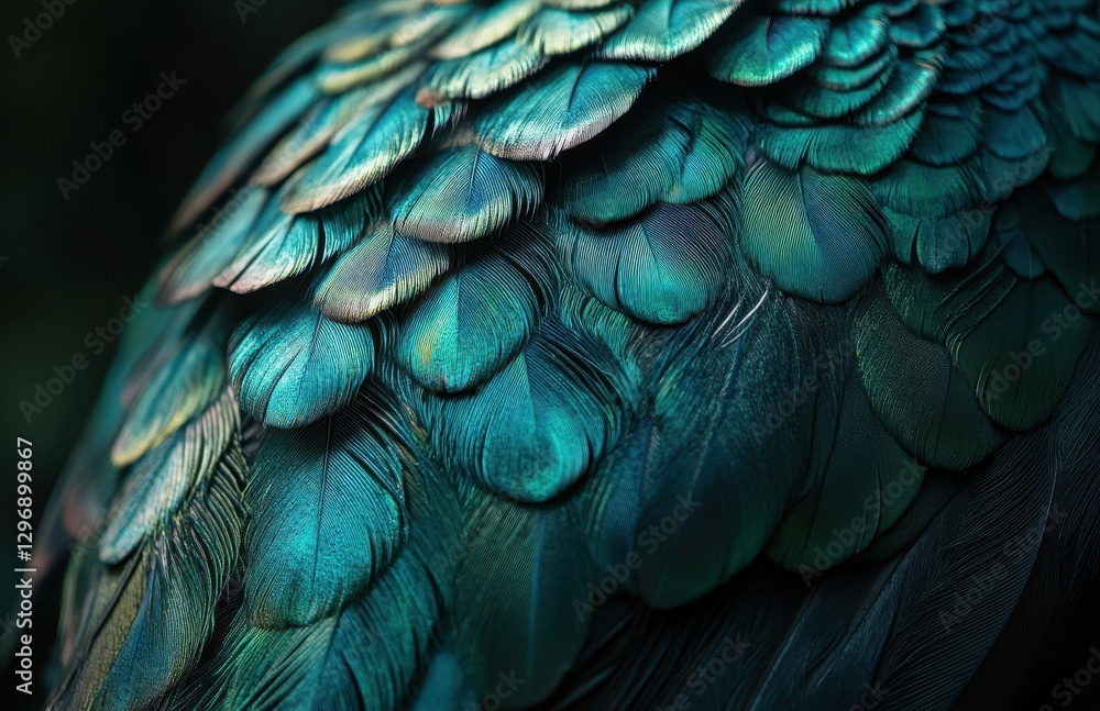 Fototapeta premium Exquisite Close-Up of Vibrant Bird Feathers Displaying Iridescent Colors and Intricate Textures in Nature's Palette