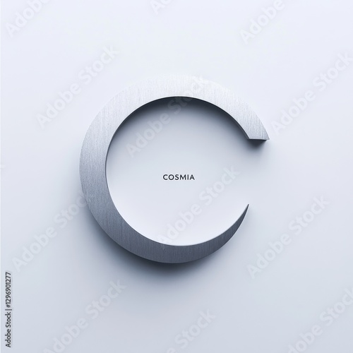 Minimalist Silver Arc Shape on White Background Featuring the 'Cosmia' Brand Name in the Center photo