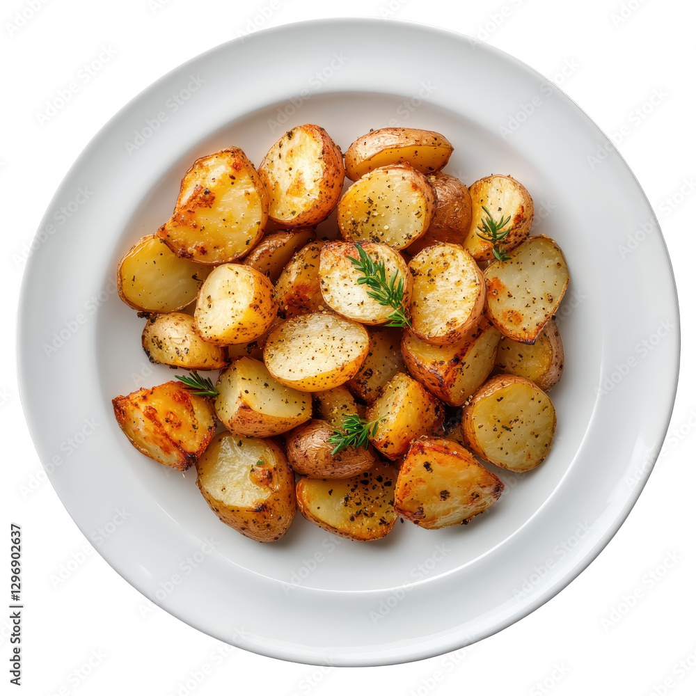 Baked Potatoes Served on a Clean White Plate with Fresh Herbs Baked Potatoes Served on a Clean White Plate with Fresh Herbs