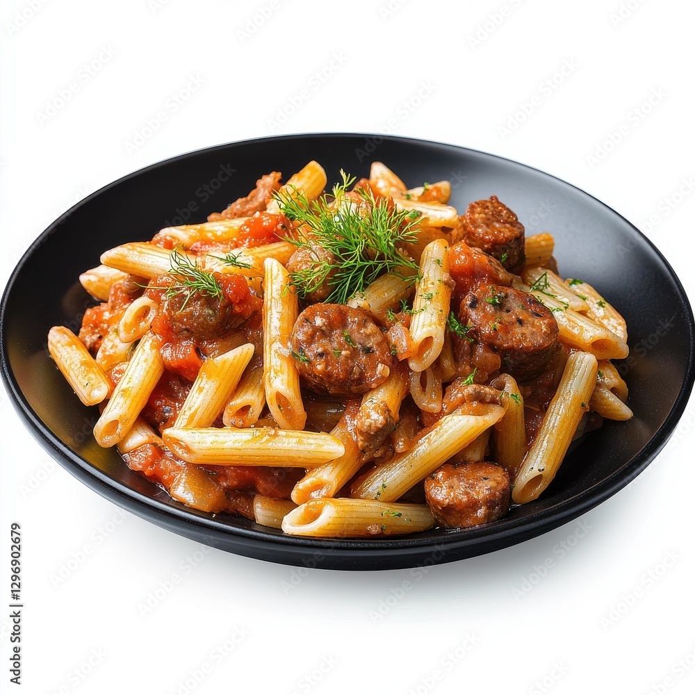 4K photorealistic image Penne with Sausage and Fennel dish 4K photorealistic image Penne with Sausage and Fennel dish