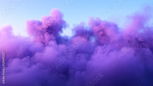 Purple cloudscape, sunset sky, aerial view, fantasy background, design element